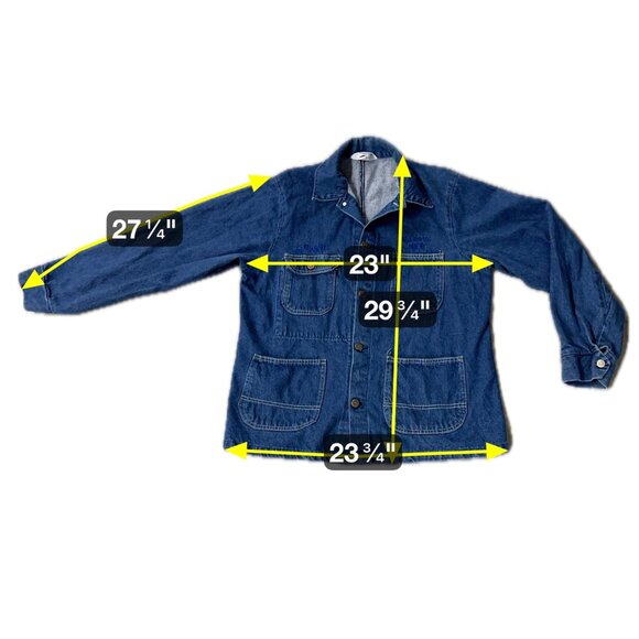 Vintage Key Imperial Blue Denim Workwear Jacket Hand Embroidered 70s Chore Coat - Picture 9 of 9